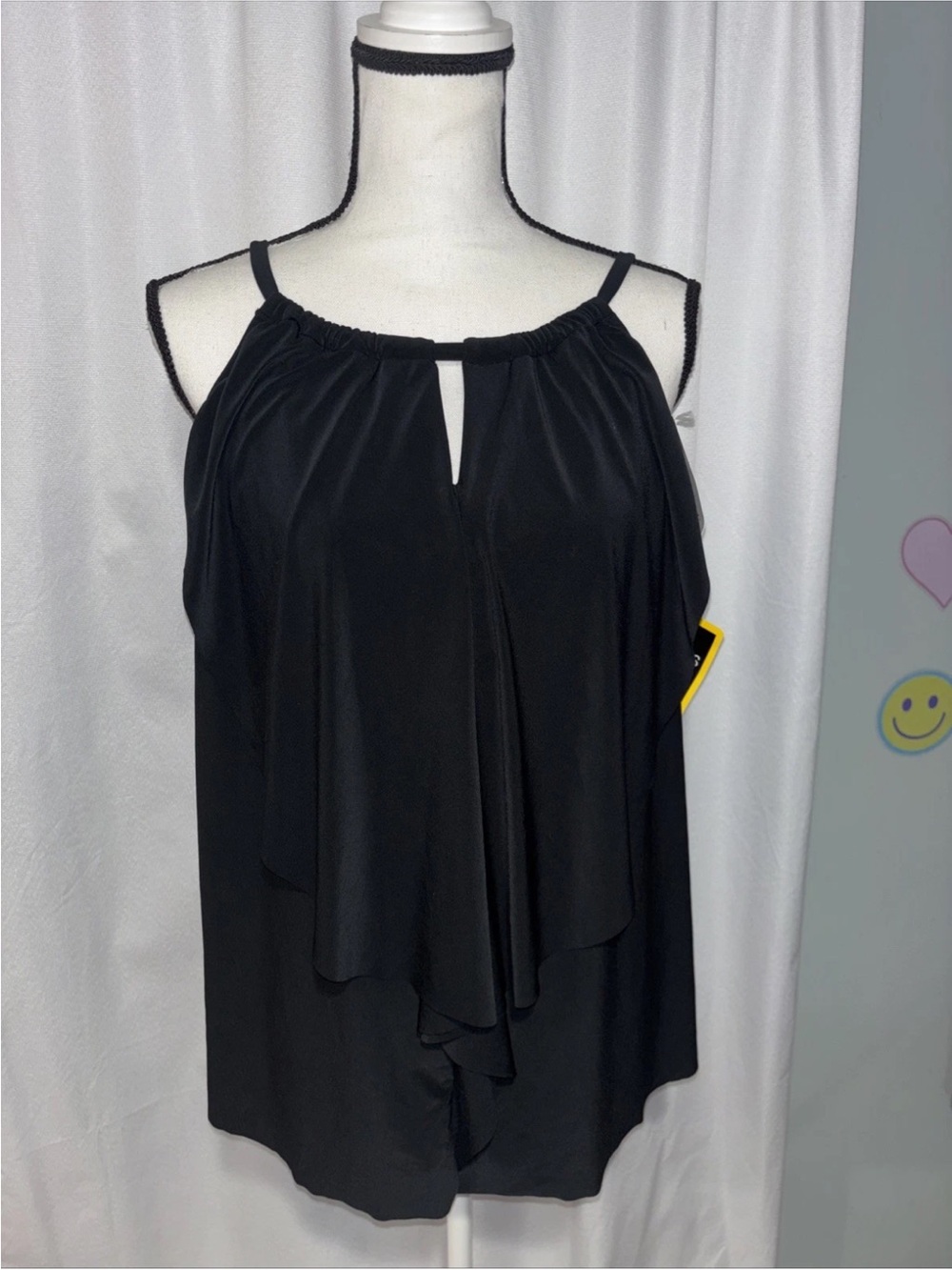 Miraclesuit Ruffle Keyhole Tankini Top Size 16W NWT Black